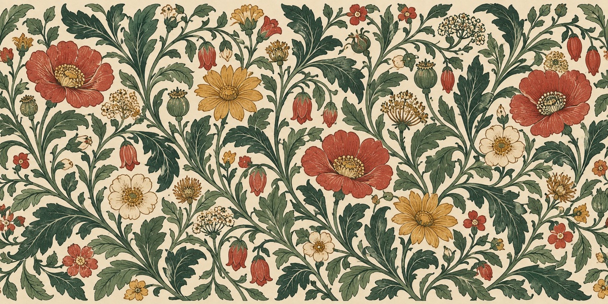 Floral garden pattern in the Arts and Crafts tradition
